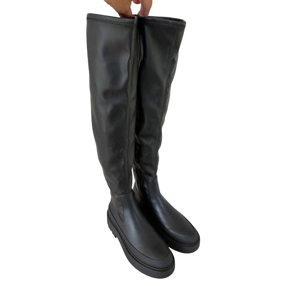 Franco Sarto Over The Knee Boots Womens 7 Black Excellent Lug Sole Platform